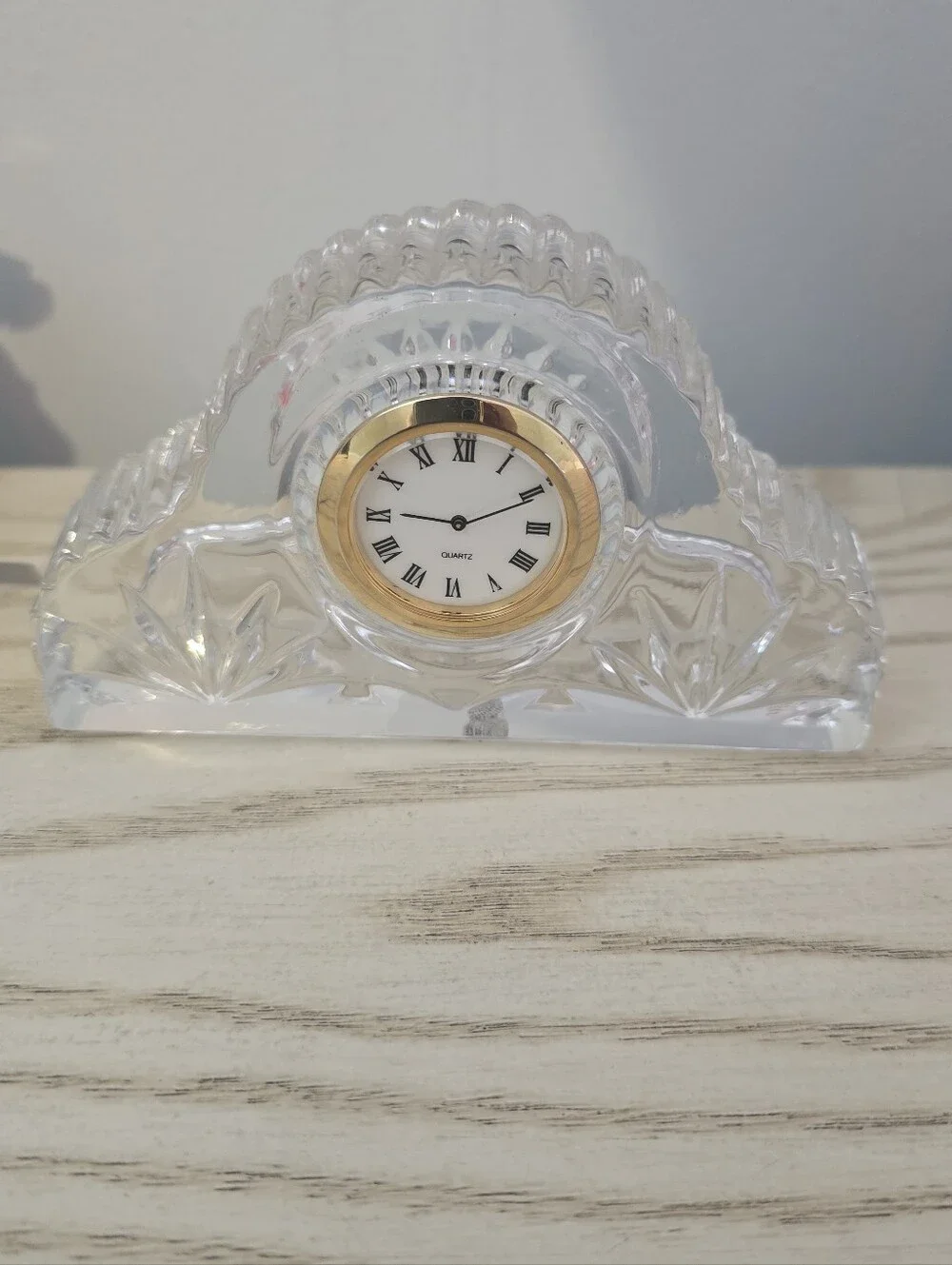 Princess House Vintage Clear Crystal Mantel Clock with Gold Trim